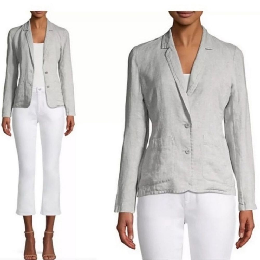 EILEEN FISHER grey sparkle lightweight organic linen shaped blazer‎ jacket C25